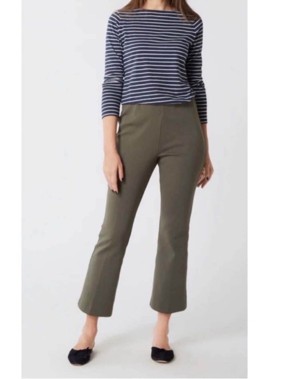 Ann Mashburn Faye Flare Cropped Olive Green Pants Size XL